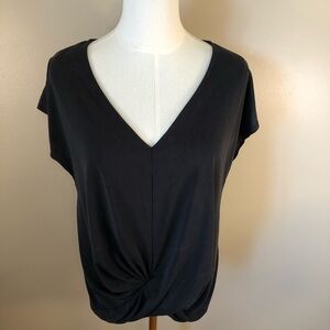 Double Zero Black Cap Sleeve Wrap Front Shirt Size L